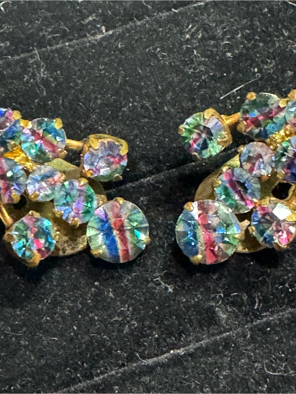 Vintage Aurora Borealis Iris Glass Cluster Earrings - Women Jewelry